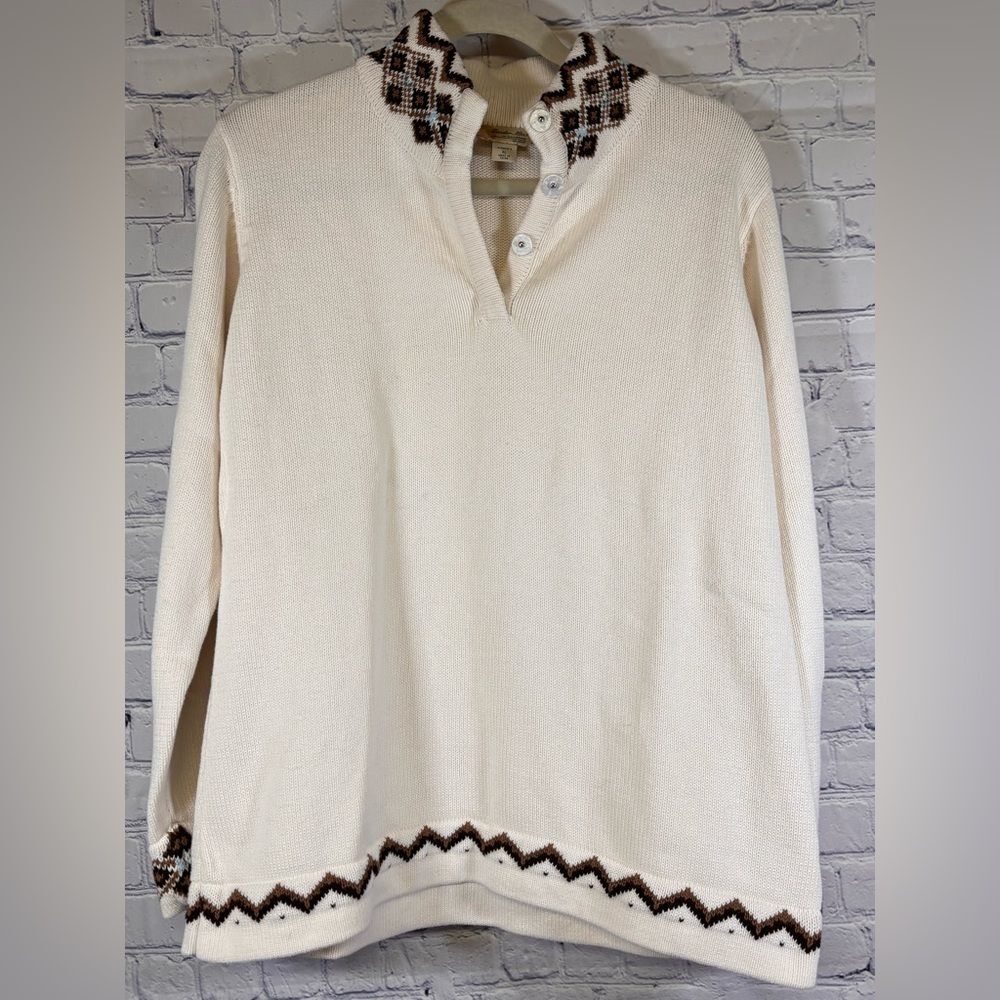 Gander Mountain Ivory Nordic Fair Isle Trim Aspen Gorpcore Cozy Sweater XL